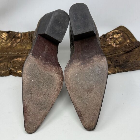 Carlos Santana Slinger Cut Out Leather Cowboy Western Boots Womens 10 Bronze - Picture 15 of 16